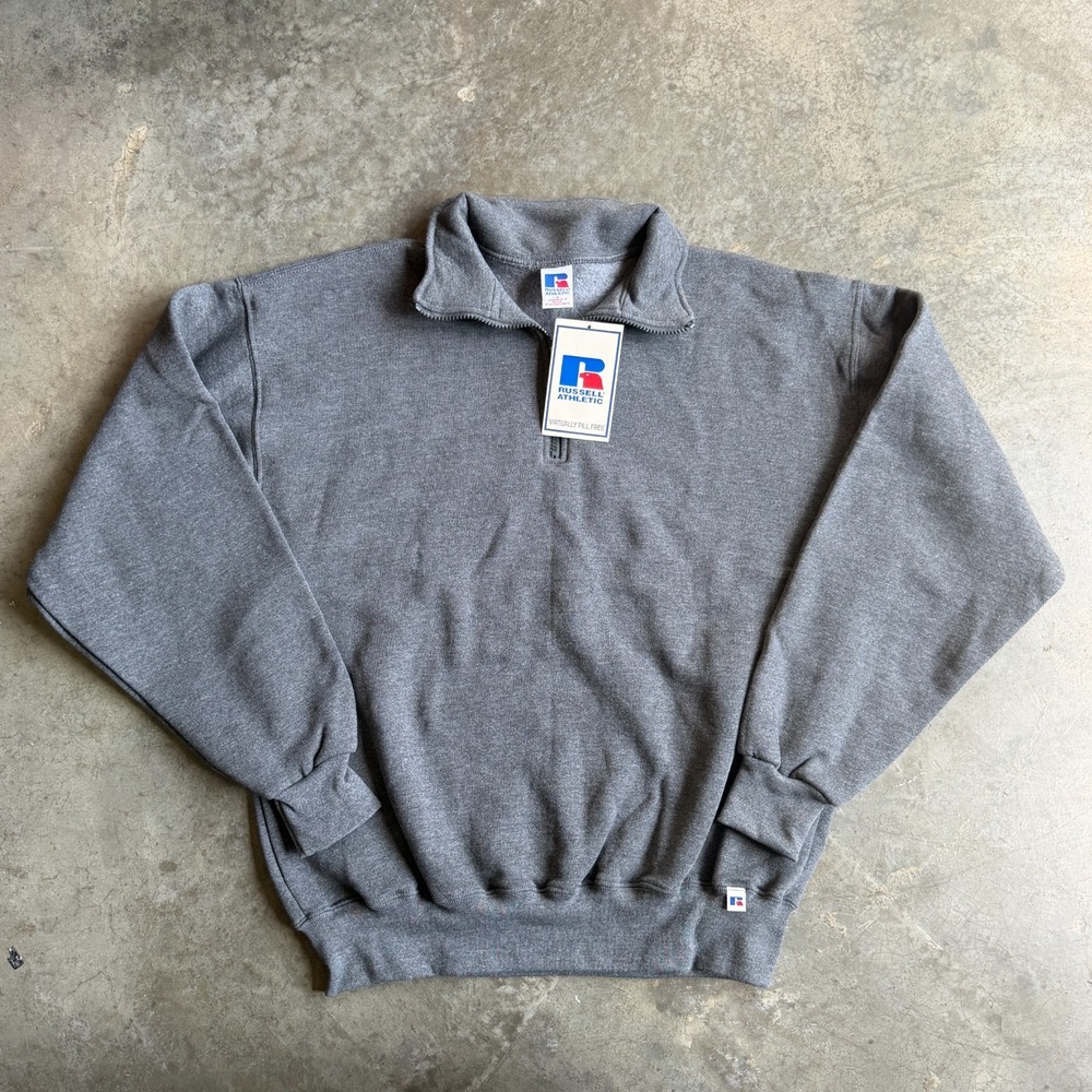 Vintage Deadstock Russell Athletic Quarter Zip NWT Heather Gray Mens Large